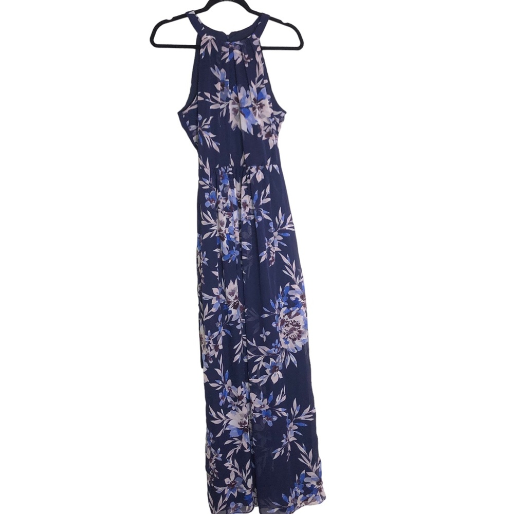 Eliza J Navy Blue Floral Halter Maxi Evening Wedding Party Dress Size 8 - Picture 12 of 14